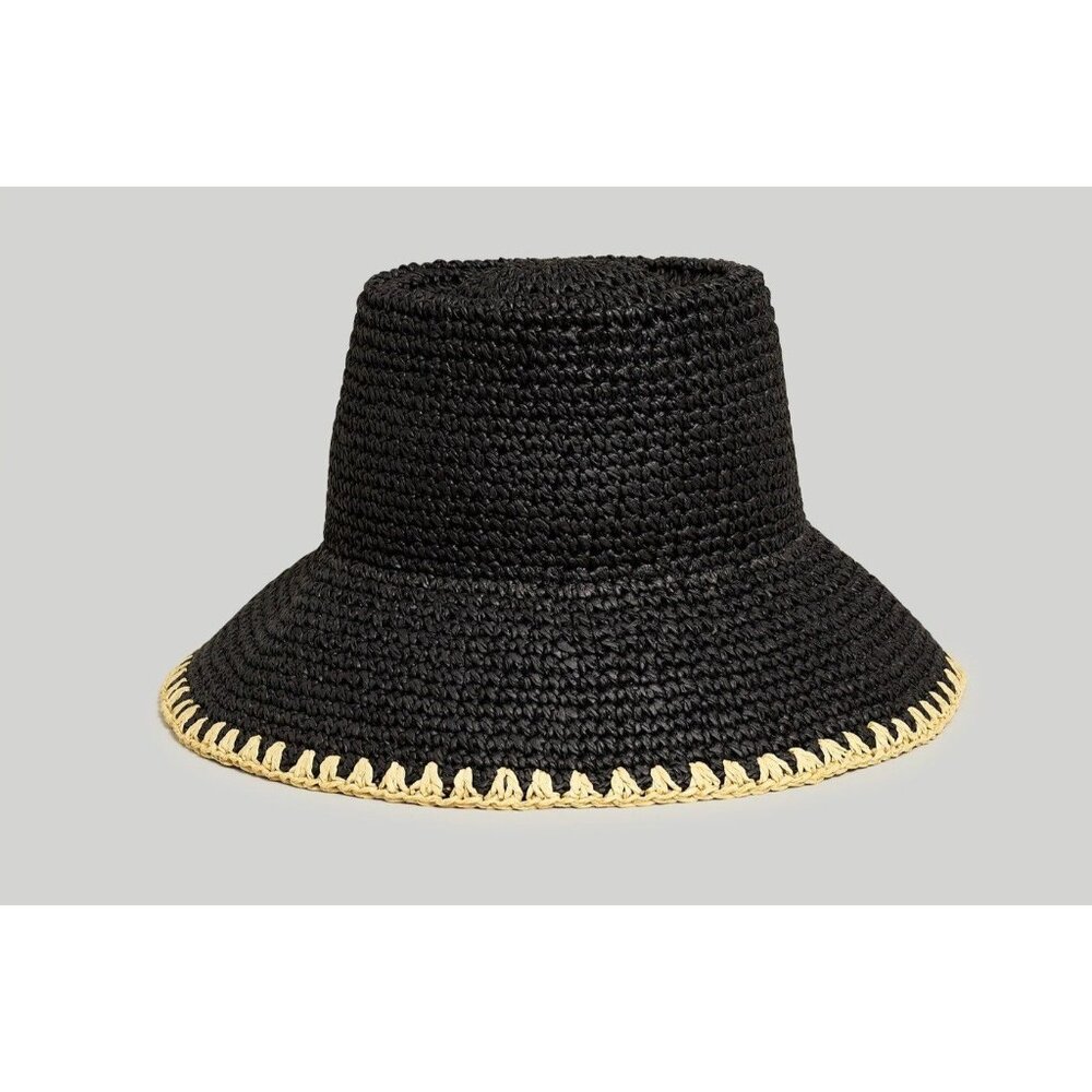 Madewell Black Woven Hat with Cream Trim